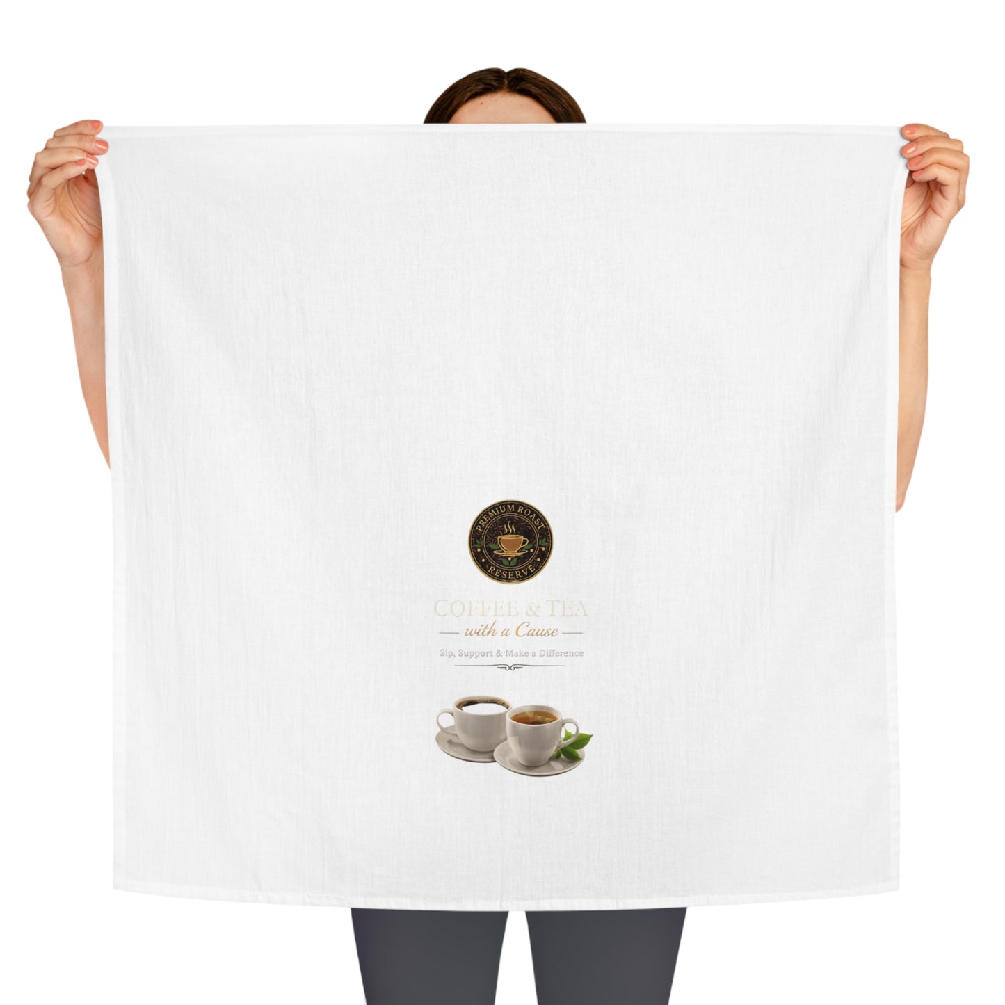 Coffee & Tea Tea Towel — 'Coffee & Tea Make a Cozy' Kitchen Dish Towel with Cups Design