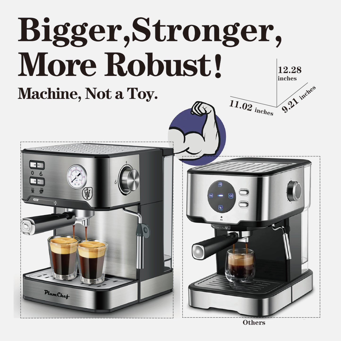 20 Bar Professional Espresso Machine With Milk Frother, Single Double Shot, ESE Pod Compatible, Visual Display Of Pressure, Removable Water Tank For Cappuccino, Latte, Machiato For Home Barista