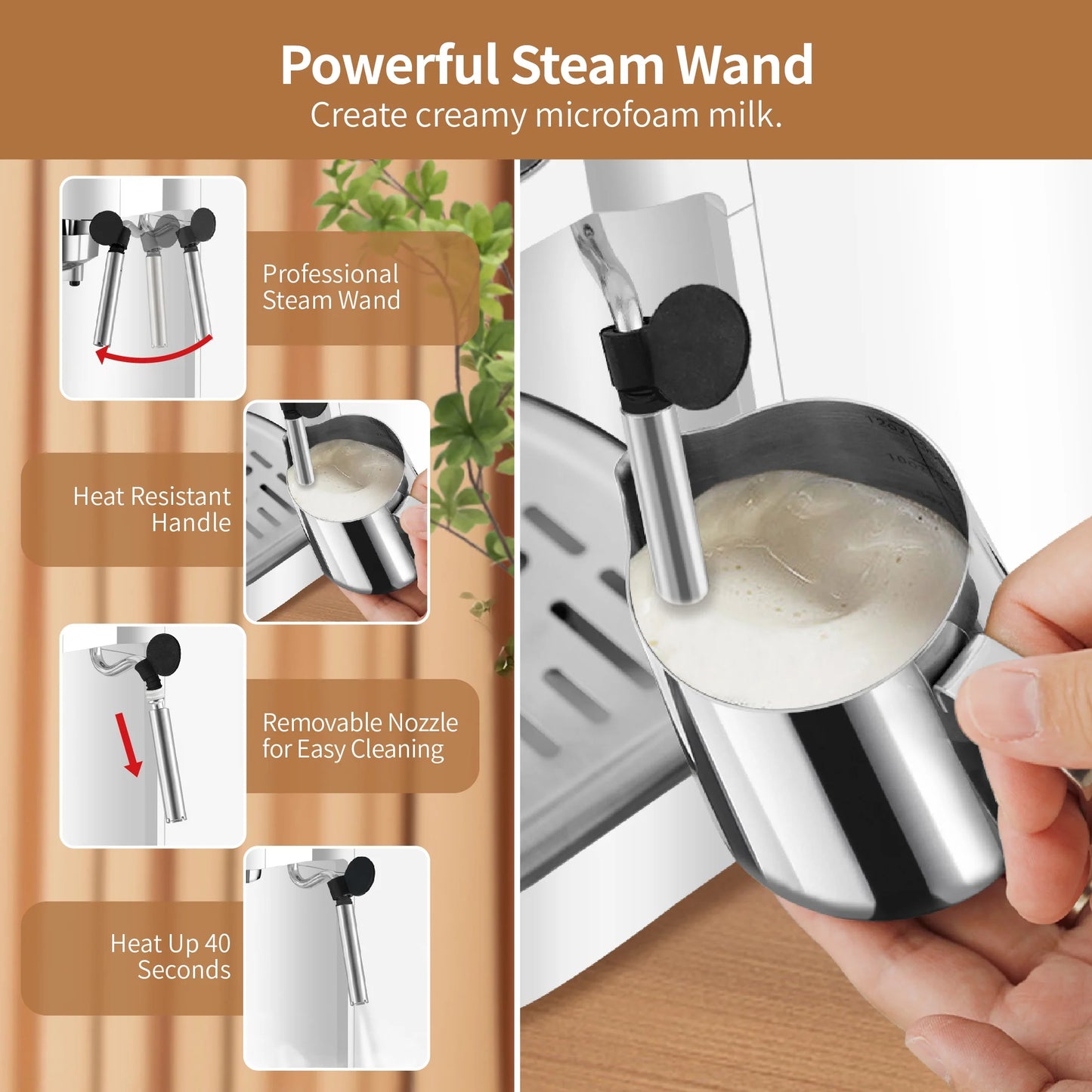 20 Bar Espresso Machine, Coffee Maker with Milk Frother,White