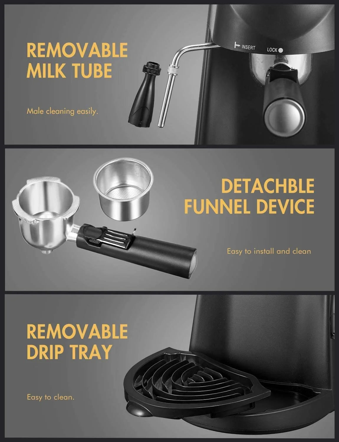 Espresso Machine, 3.5 Bar 4 Cup Steam Espresso Cappuccino Maker with Milk Frother, 800W, Black