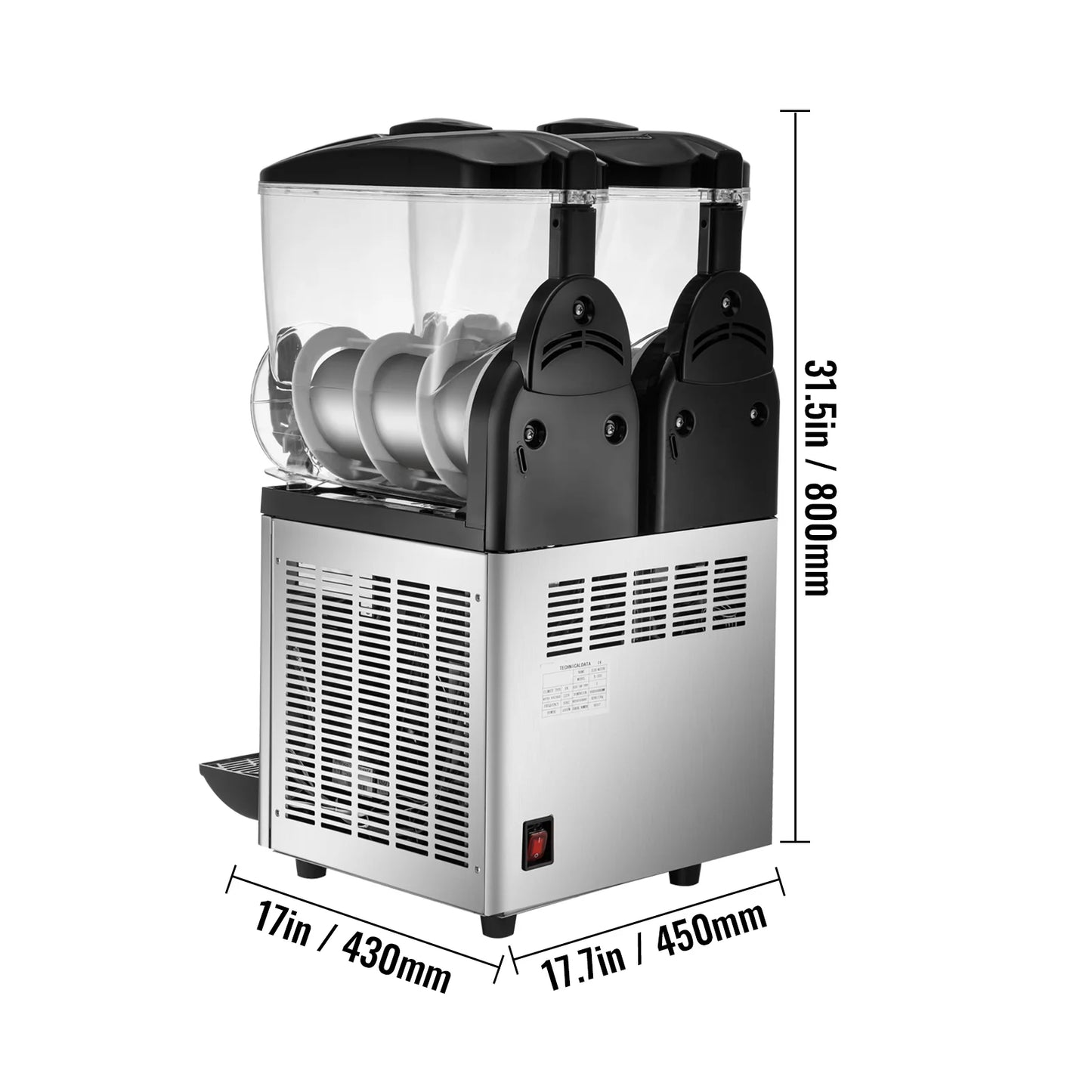 Commercial Slushy Machine, 15L*2Tank 1000W Stainless Steel Margarita Slushie Maker, Silver