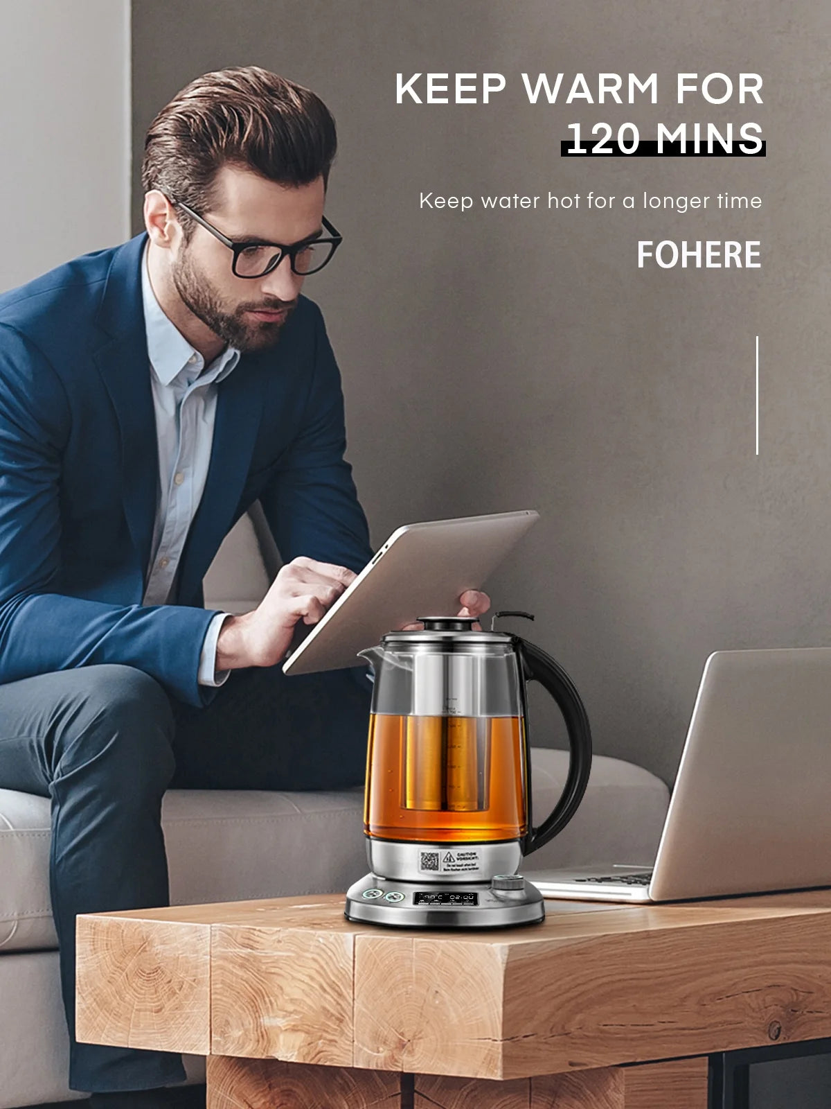 Electric Kettle with Variable Temperature Control -  Smart Glass Tea Kettle with 9 Presets - LCD Display - 2Hr Keep Warm - Removable Tea Infuser
