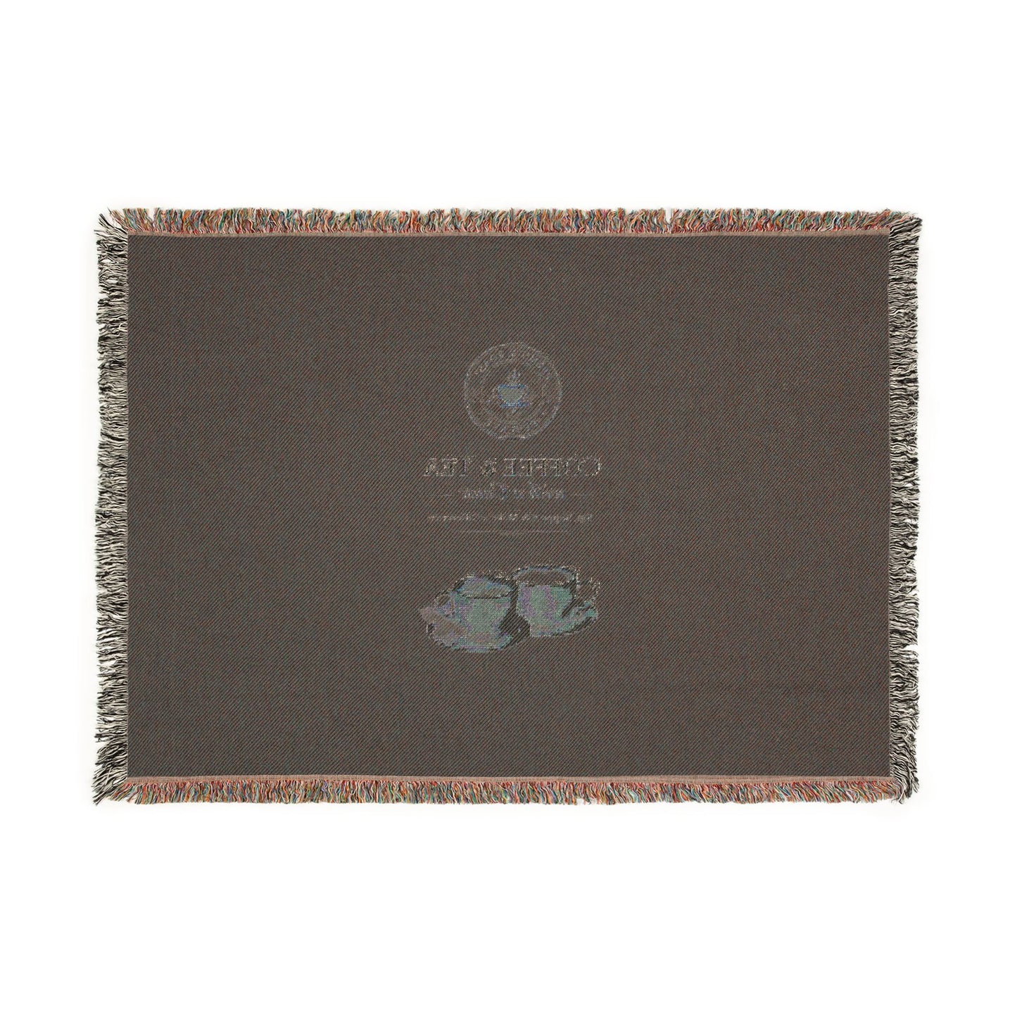 Coffee & Tea Woven Blanket — Cozy Café Throw with Cup Illustration