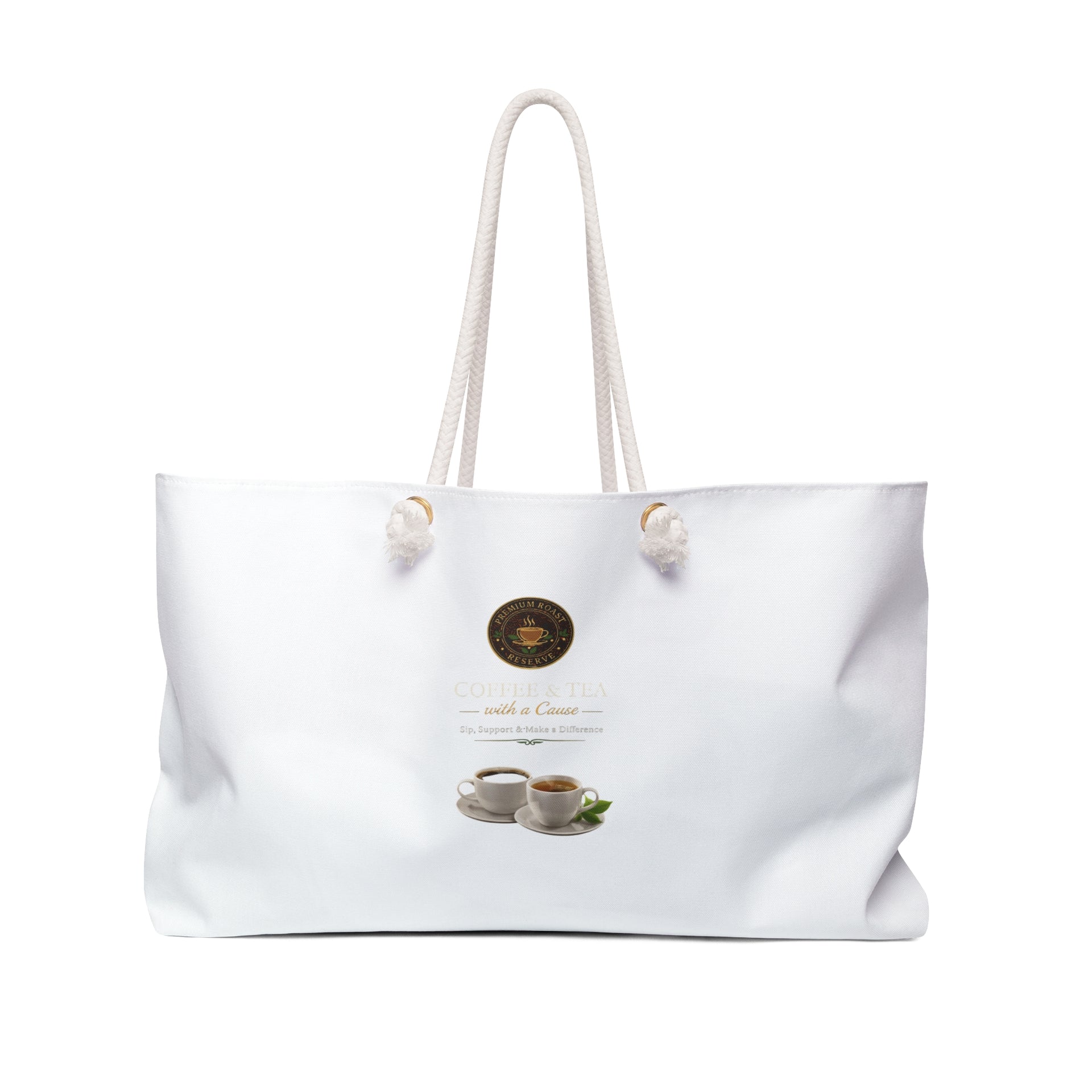 Coffee Lover Weekender Bag — White Tote with Espresso Cup Design