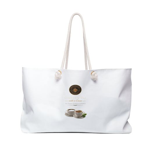 Coffee Lover Weekender Bag — White Tote with Espresso Cup Design