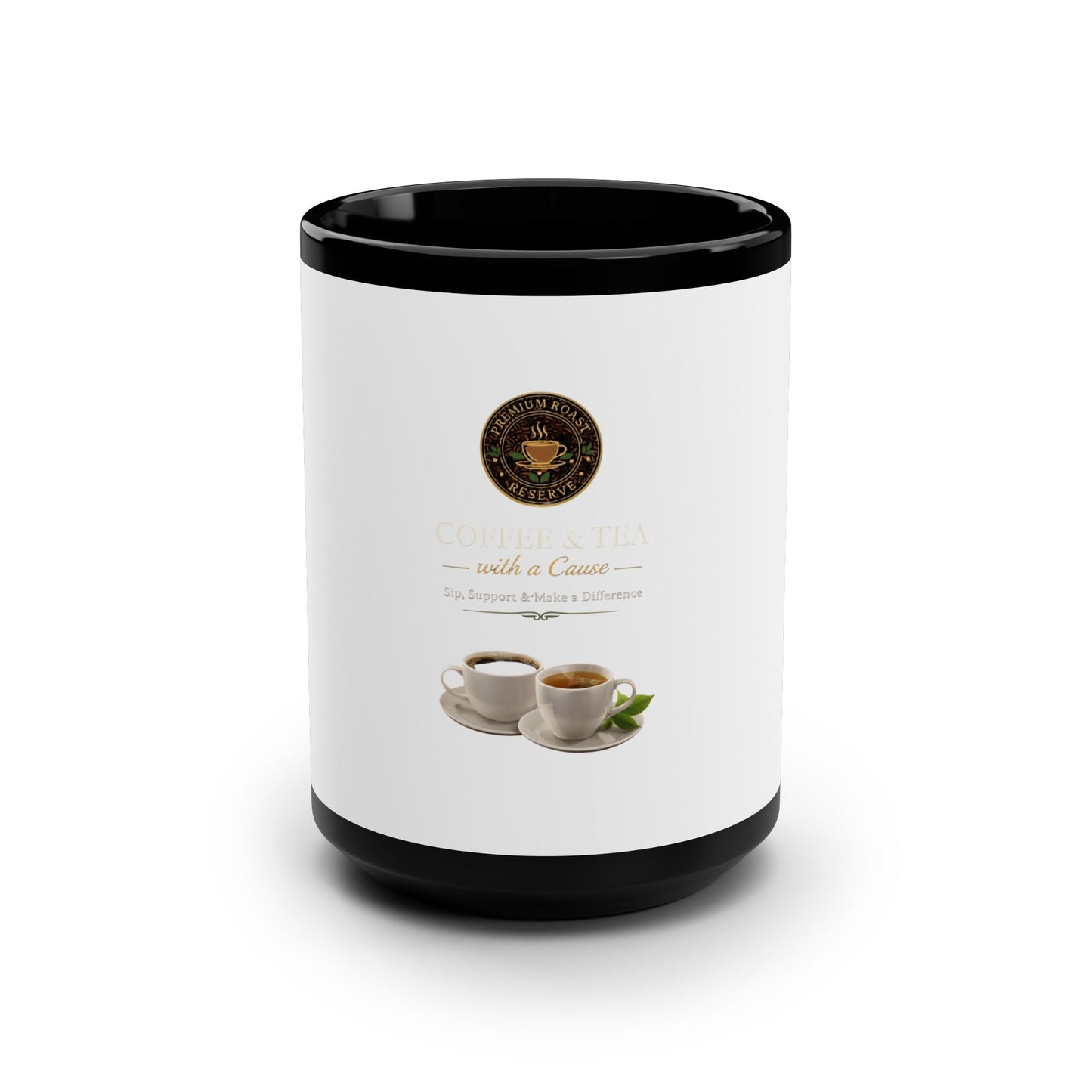 15oz Black Coffee Mug — 'Start with a Coffee' Ceramic Tea Cup Gift