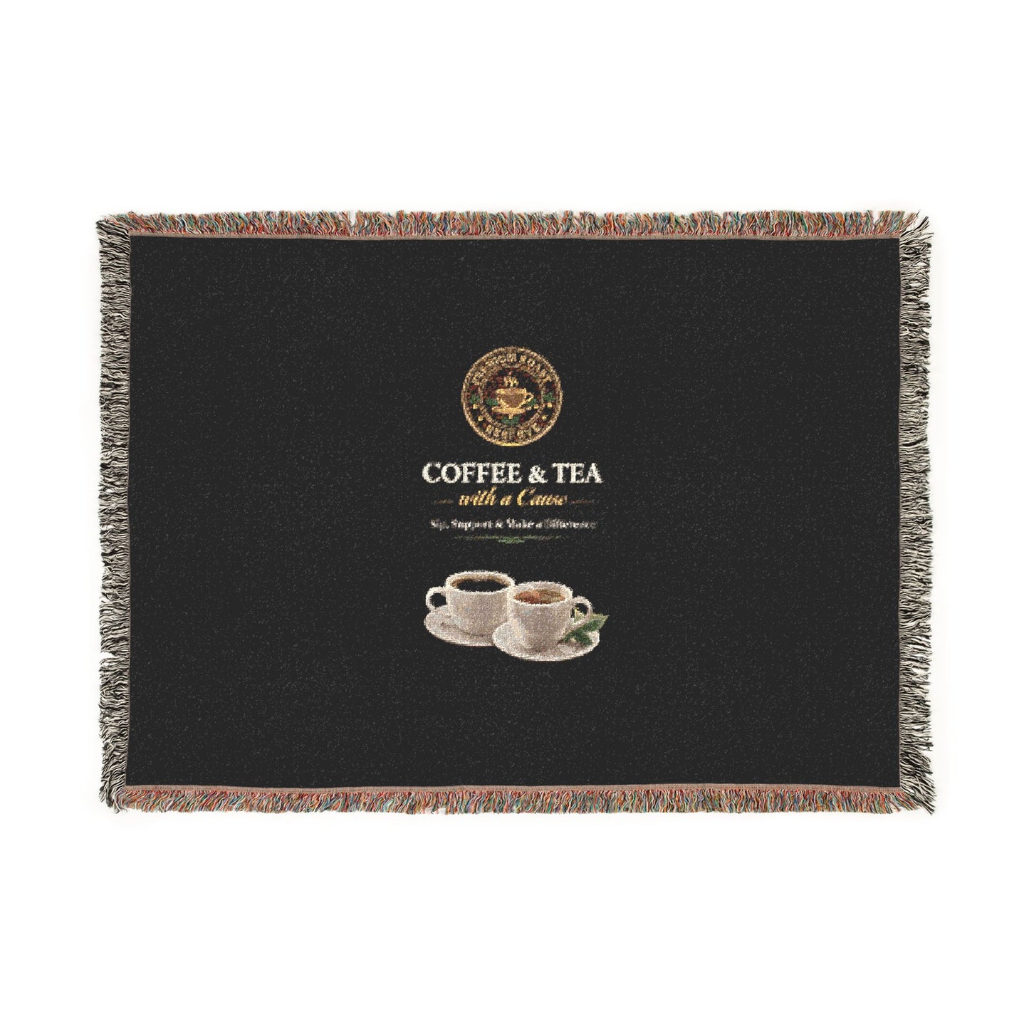 Coffee & Tea Woven Blanket — Cozy Café Throw with Cup Illustration