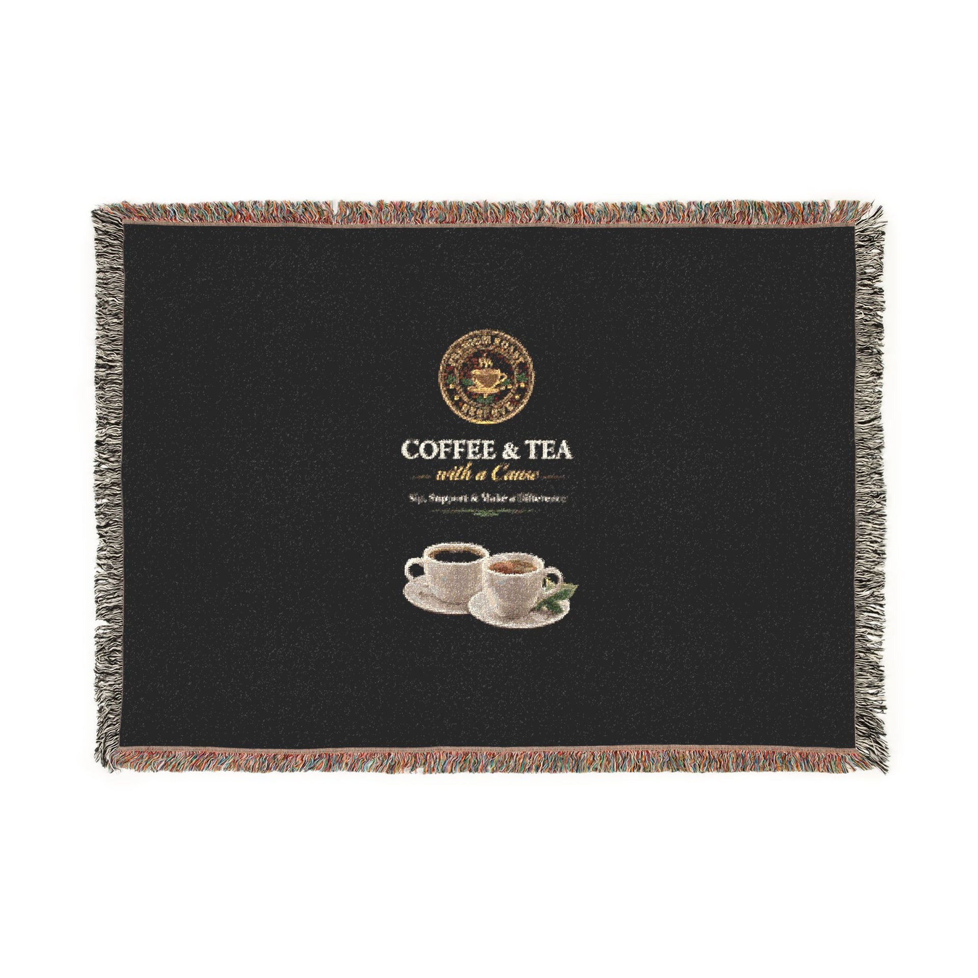 Coffee & Tea Woven Blanket — Cozy Café Throw with Cup Illustration