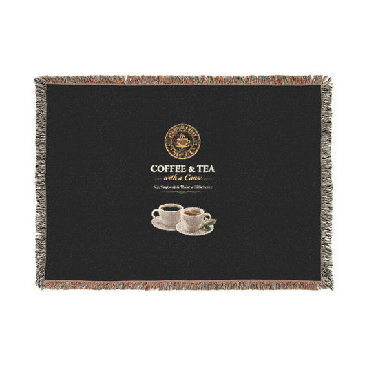 Coffee & Tea Woven Blanket — Cozy Café Throw with Cup Illustration
