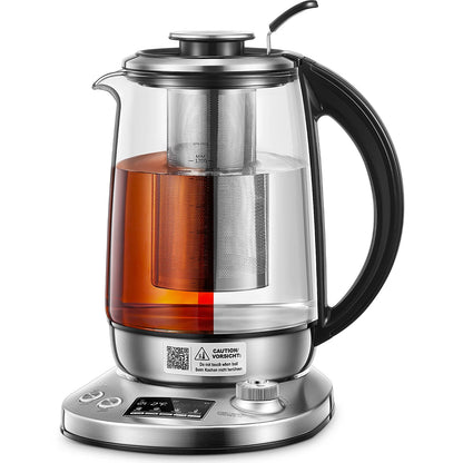 Electric Kettle with Variable Temperature Control -  Smart Glass Tea Kettle with 9 Presets - LCD Display - 2Hr Keep Warm - Removable Tea Infuser