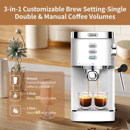 20 Bar Espresso Machine, Coffee Maker with Milk Frother，White