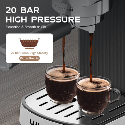 20 Bar Touchscreen Espresso Machine & Coffee Maker – with Milk Frother Steam Wand, Stainless Steel Build & Removable Water Tank (New)