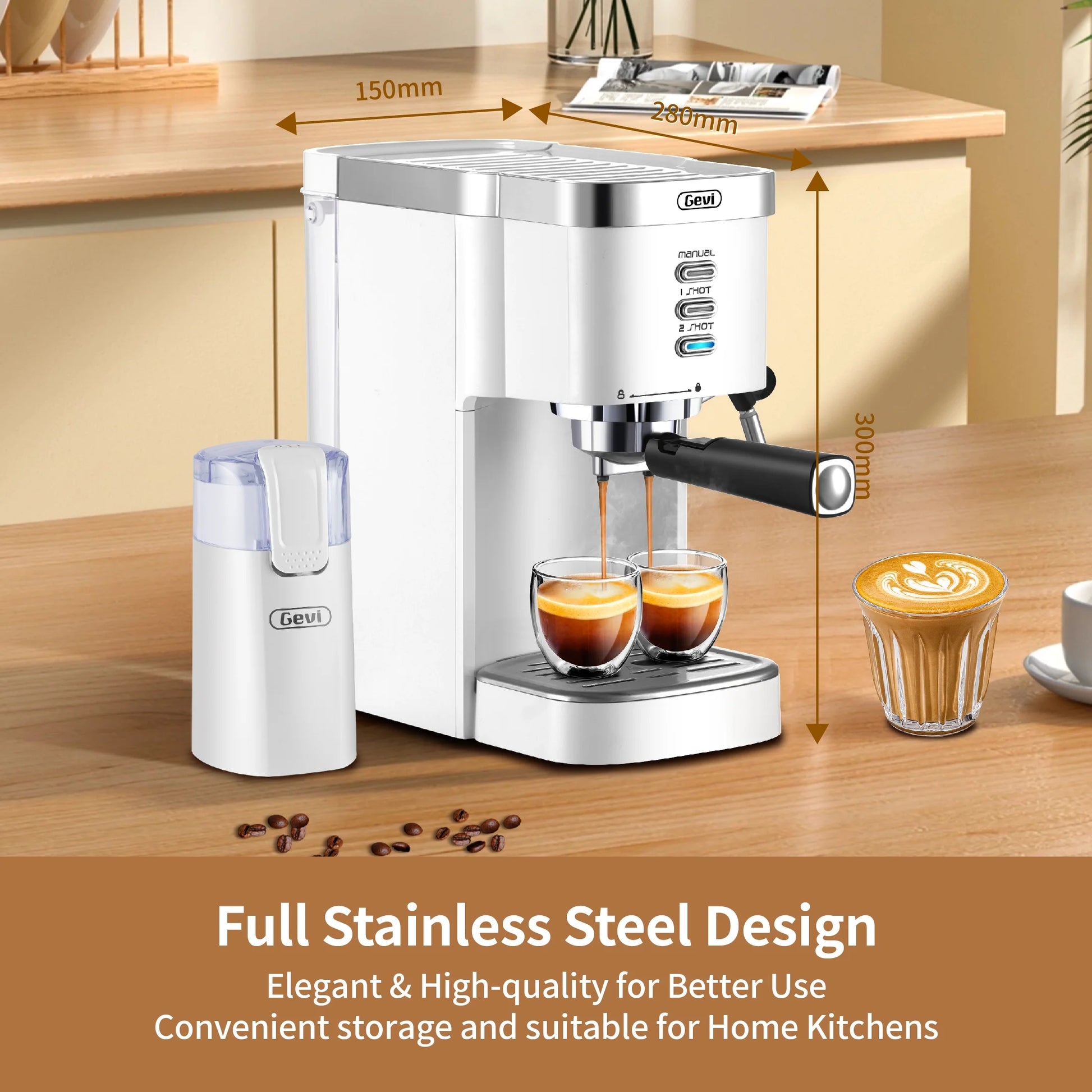 20 Bar Espresso Machine, Coffee Maker with Milk Frother，White