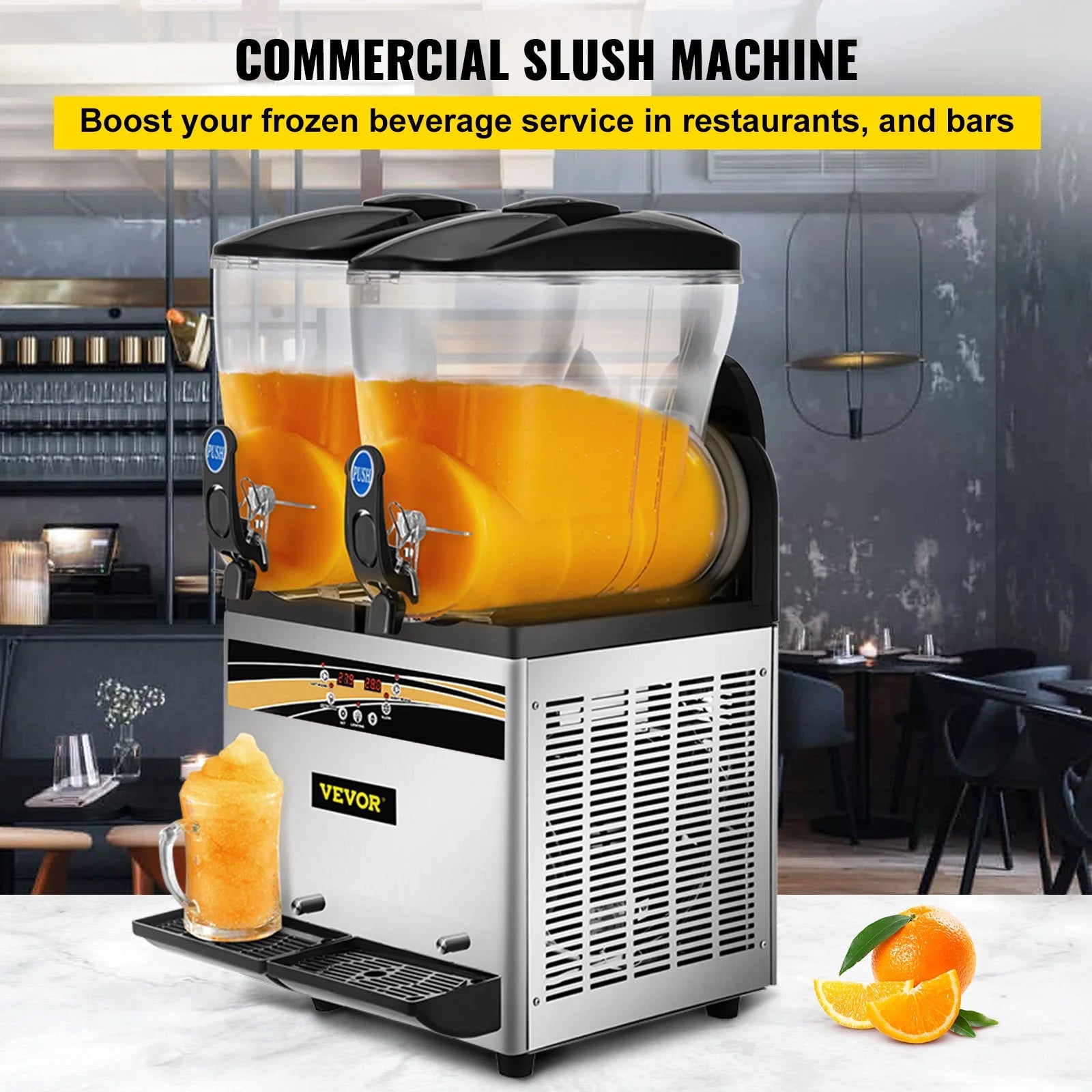 Commercial Slushy Machine, 15L*2Tank 1000W Stainless Steel Margarita Slushie Maker, Silver