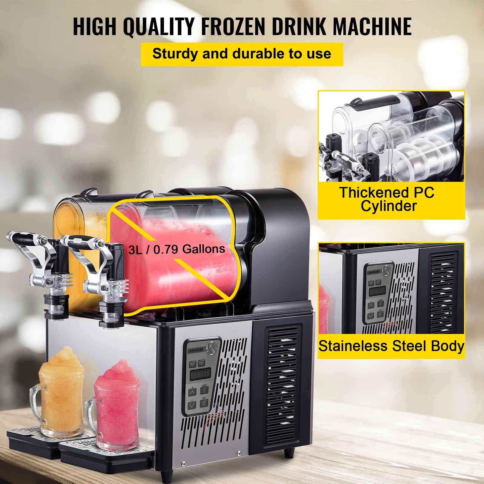 3Lx2 Commercial Slushy Machine Stainless Steel Margarita Slushie Maker Frozen Drink Maker for Ice Juice Tea Coffee Making, Sliver