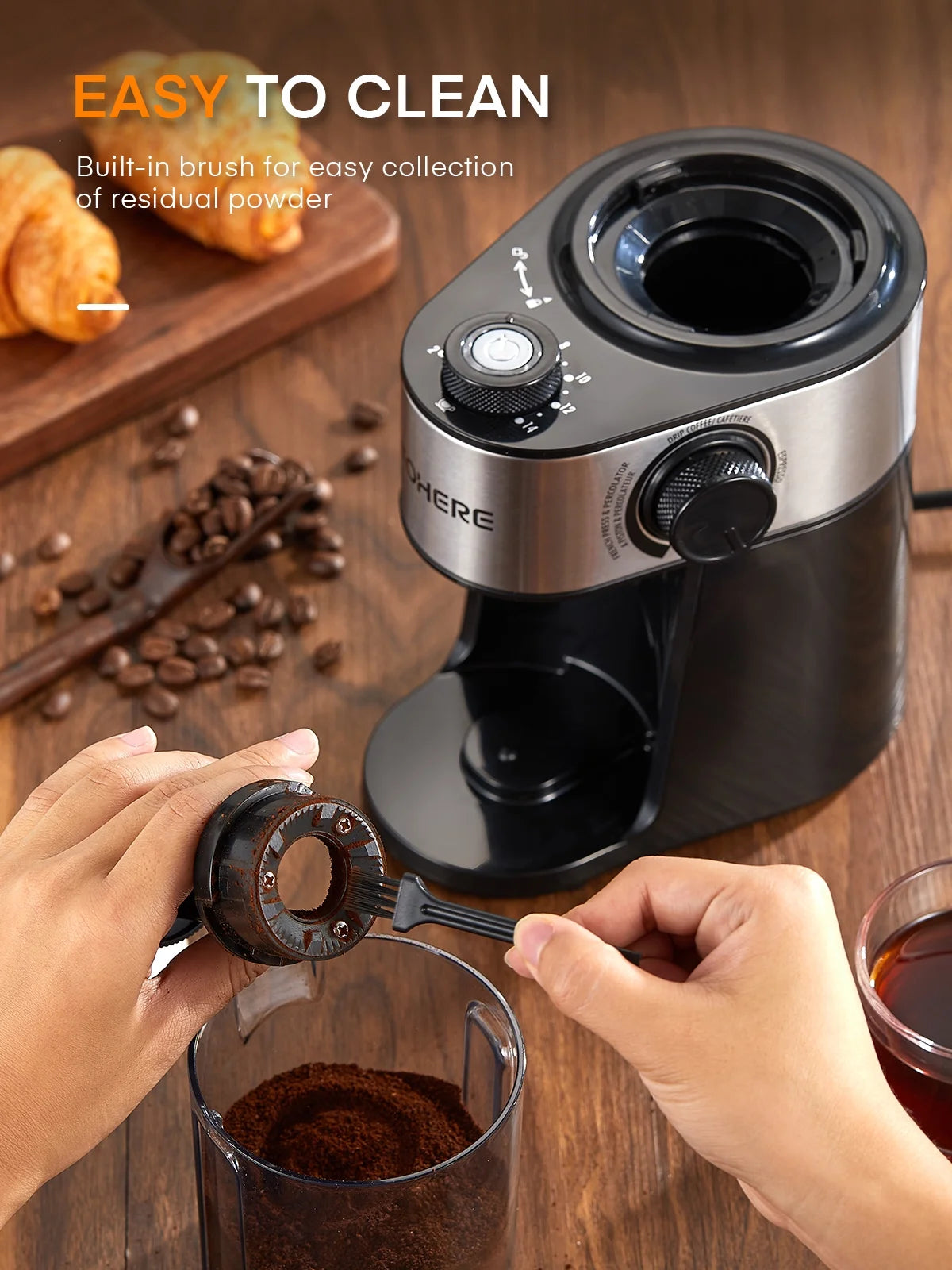 Electric Burr Coffee Grinder , 200W Upgrade, 18 Precise Grind Settings, 2-14 Cup Adjustable, Only for Grind Coffee, Black