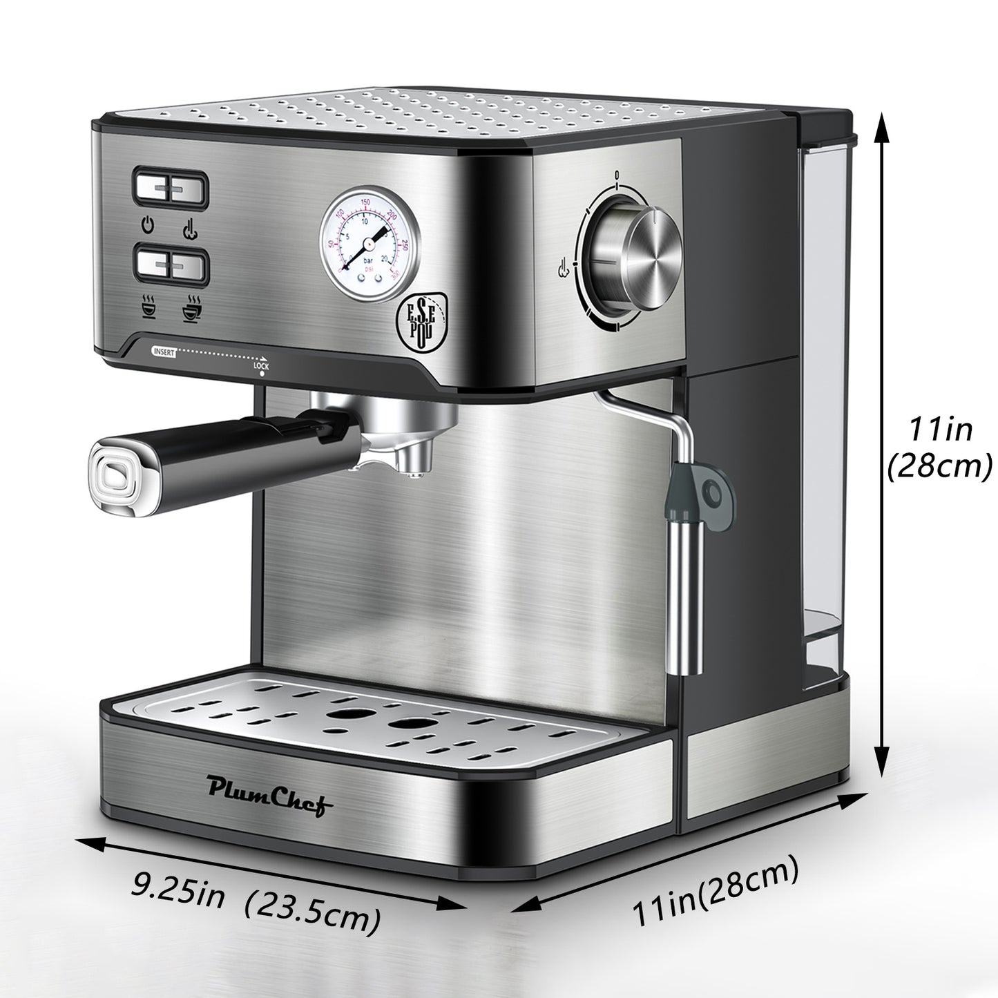 20 Bar Professional Espresso Machine With Milk Frother, Single Double Shot, ESE Pod Compatible, Visual Display Of Pressure, Removable Water Tank For Cappuccino, Latte, Machiato For Home Barista