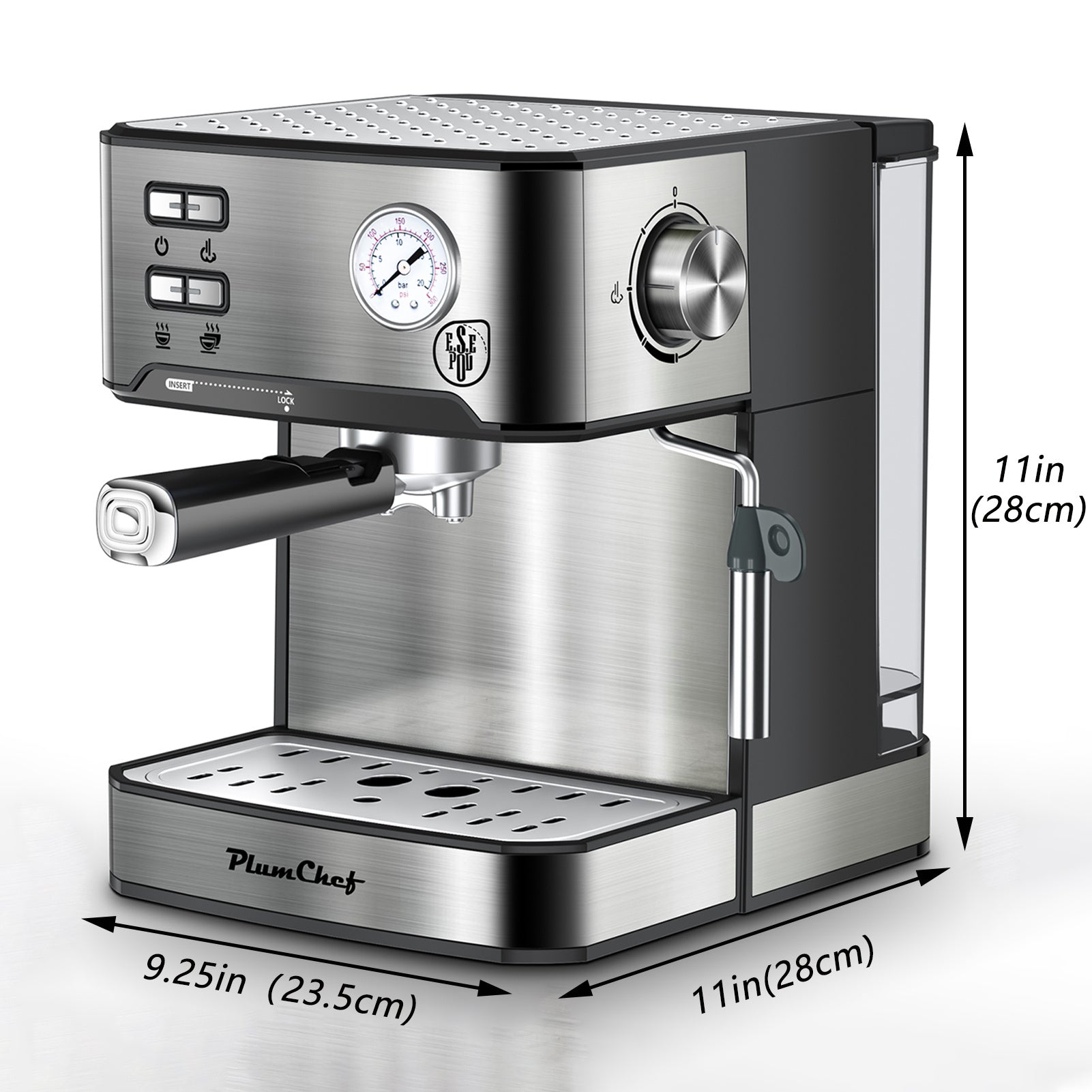 20 Bar Professional Espresso Machine With Milk Frother, Single Double Shot, ESE Pod Compatible, Visual Display Of Pressure, Removable Water Tank For Cappuccino, Latte, Machiato For Home Barista