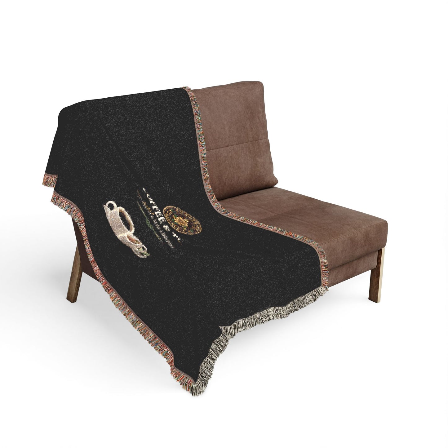 Coffee & Tea Woven Blanket — Cozy Café Throw with Cup Illustration