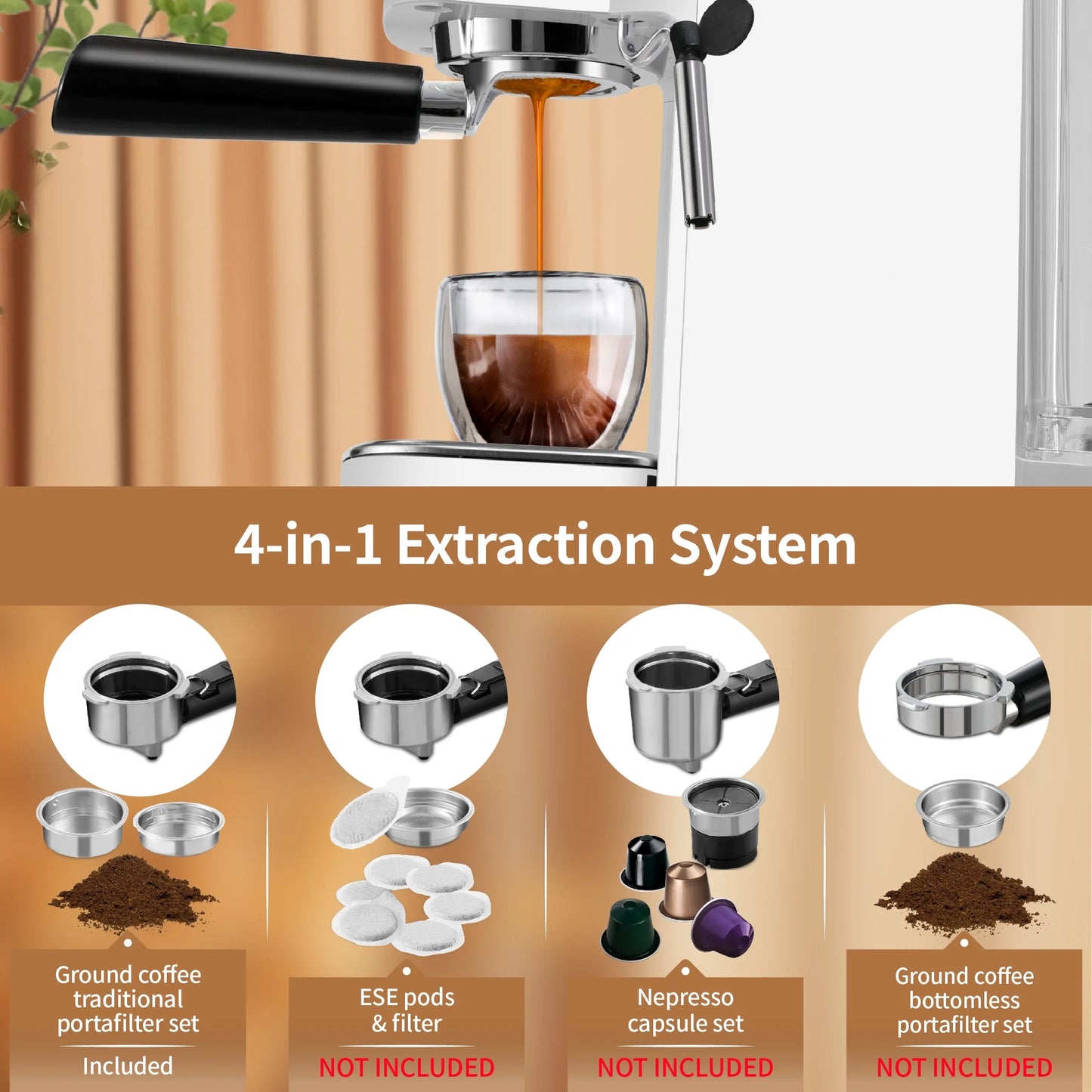 20 Bar Espresso Machine, Coffee Maker with Milk Frother，White