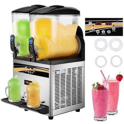Commercial Slushy Machine, 15L*2Tank 1000W Stainless Steel Margarita Slushie Maker, Silver