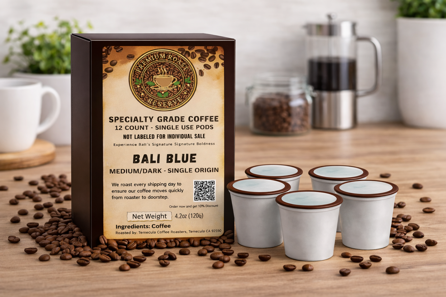 Bali Blue Coffee Pods (Medium / Dark Roast)| Single-Use Coffee Pods