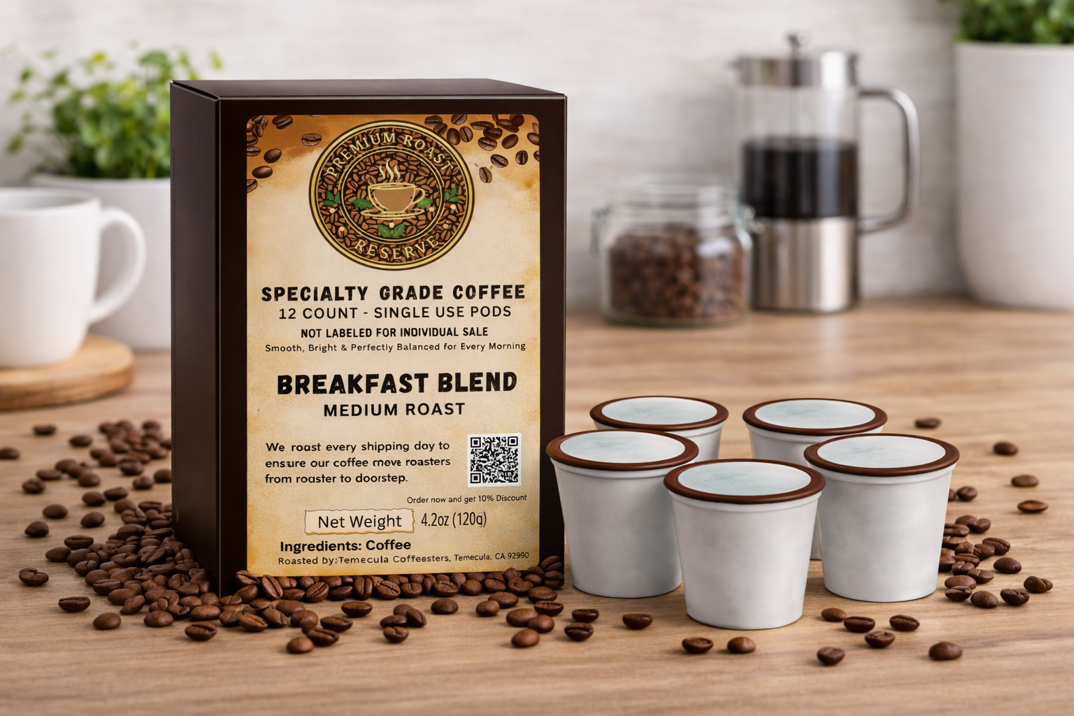 Breakfast Blend (Medium Roast)| Single-Use Coffee Pods