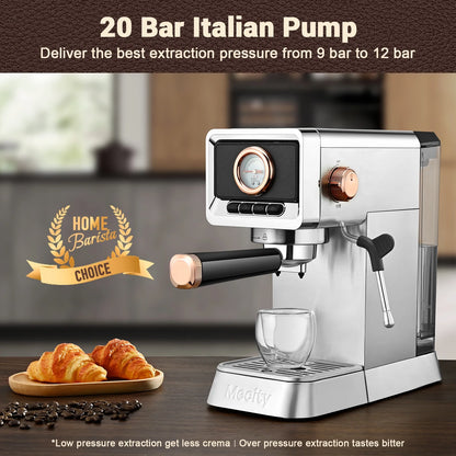 20 Bar Semi-Automatic Espresso Machine with Steam Wand, Brushed Stainless Steel