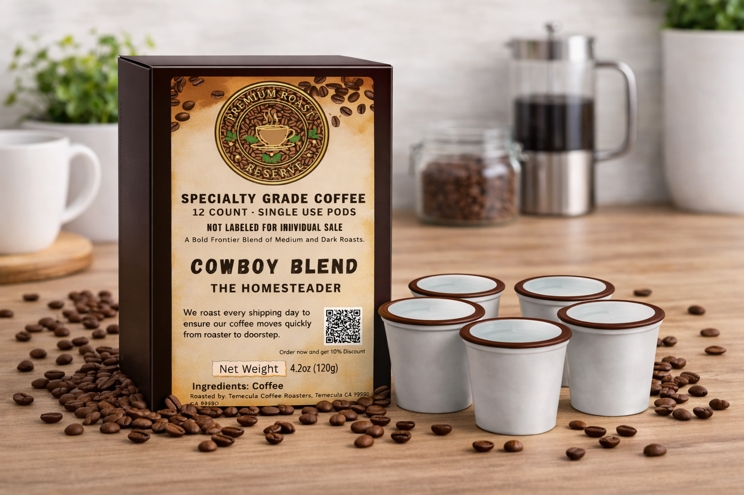 Cowboy Blend Coffee Pods (Medium & Dark Roast)| Single-Use Coffee Pods
