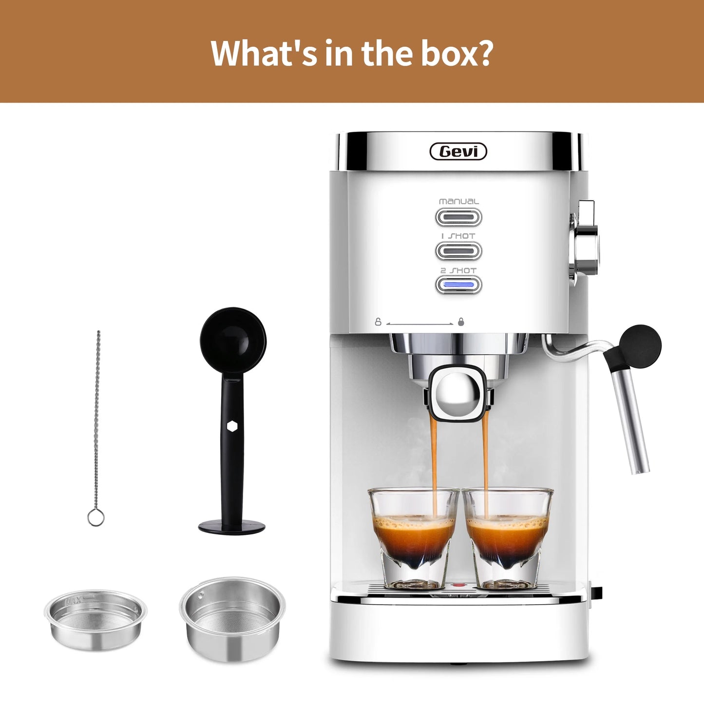 20 Bar Espresso Machine, Coffee Maker with Milk Frother，White