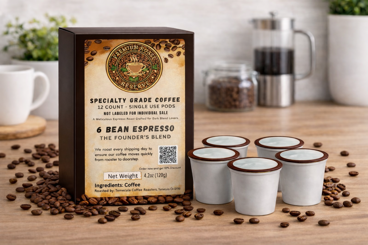 6-Bean Dark Roast Coffee | Single-Use Coffee Pods